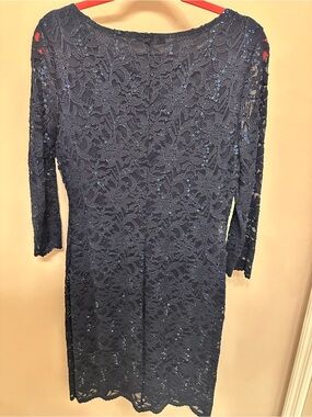 Tiana B. Navy Lace Sequin Long Sleeve Dress